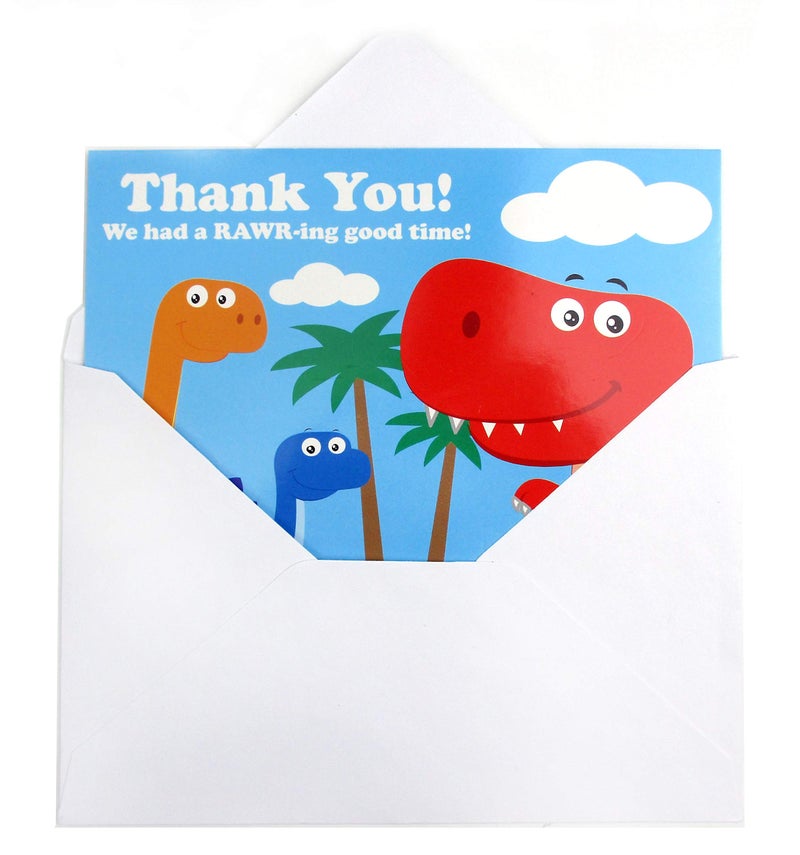 TINYMILLS Dinosaur Birthday Fill In The Blanks Thank You Cards with Envelopes Set (Pack of 25) Premium Double Sided Cardstock Notes Birthday Thank You Cards - Image 4